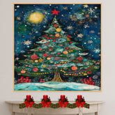 Home for the Holidays – Christmas Tree by the Fireplace Wall Art on Ready to Hang 1.5" Thick Canvas Wrap, Floating Framed Canvas, Flat Rolled Canvas